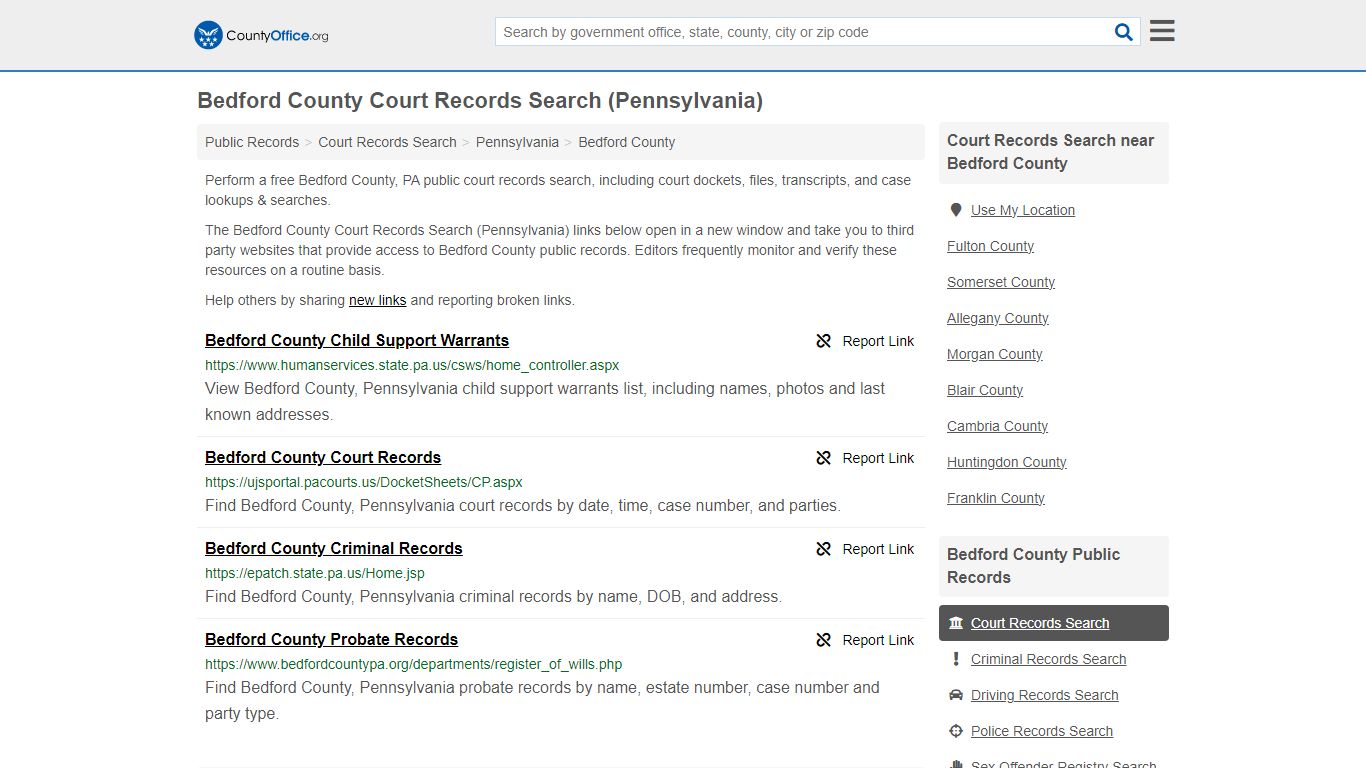 Bedford County Court Records Search (Pennsylvania) - County Office
